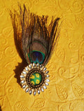 Jaipuri Style Green Brooch with Peacock Feather